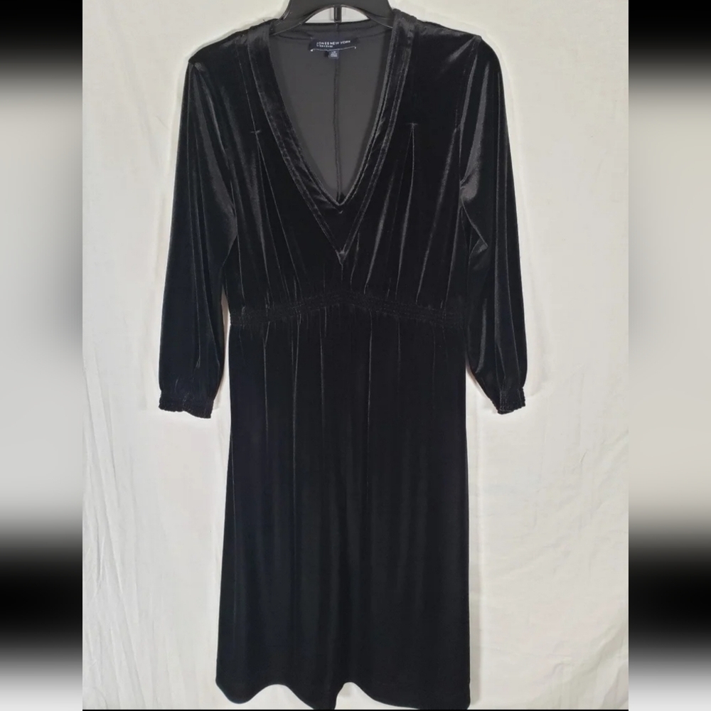 Jones New York Signature Black Velvet Midi Length Dress Sz L Holiday Classic